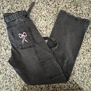 Women's Charcoal Jeans with Pink Bow Accent